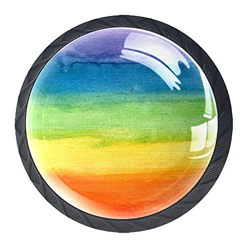 Drawer Knob Pull Handle 4 Pieces Crystal Glass Cabinet Drawer Pulls Cupboard KnobsAbstract Art Stripe Rainbow