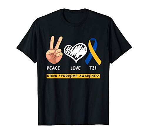Peace Love Cure Trisomy-21 Down Syndrome Awareness T-Shirt Peace Love Cure Trisomy-21 Down Syndrome Awareness T-Shirt