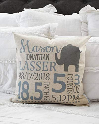 Wini2342ckey Personalized Birth Pillow CoverBirth Announcement Pillow CoverBirth Stats PillowBaby boy Birth PillowBlue and Gray 18"x18"