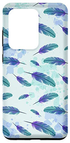 Galaxy S20 Ultra Purple  and  Teal Feathers and Paint Splatter Phone Case