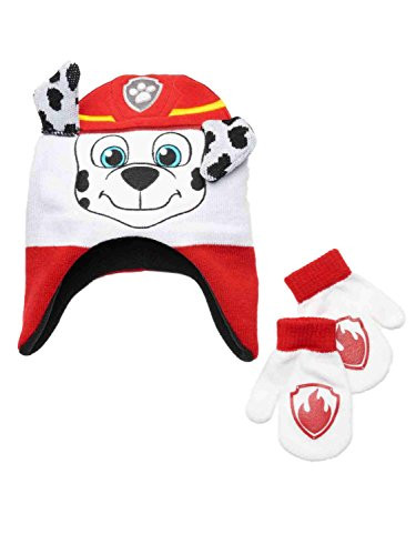 Nickelodeon Toddler Boys Paw Patrol Peruvian Beanie Trapper Hat & Mittens Set