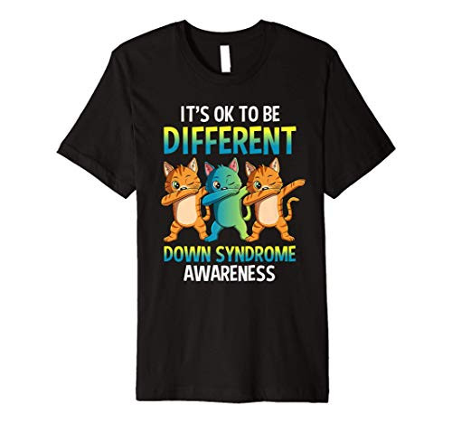 It's Ok To Be Different Dabbing Cat Down Syndrome Awareness Premium T-Shirt