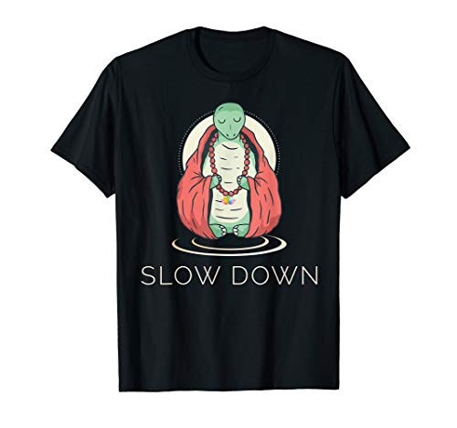 Slow Down Yoga Turtle Meditating With Lotus Flower T-Shirt