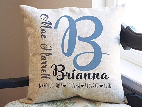 Wini2342ckey Custom Birth Stats Pillow Cover Personalized Birth Announcement Pillow Cover Baby Name with Initial Nursery Pillow Rustic Baby PillowBirthday Gift 18"x18"
