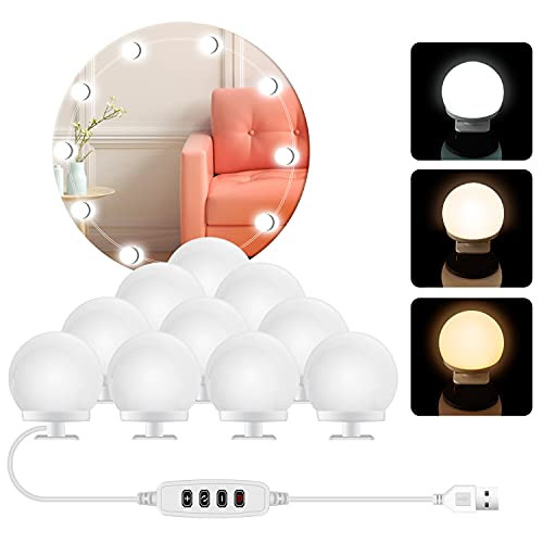 Hollywood Style LED Vanity Mirror Lights Kit Makeup Vanity Lights for Mirror with 3 Color Modes  and  10 Dimmable Light Bulbs Lighting Fixture for Makeup Vanity Table Set in Dressing Room