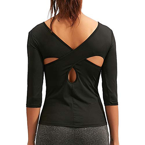 Women's Long Sleeve Workout Shirts Round Neck Criss Cross Back Yoga Athletic Tank Tops -Black Medium- Women's Long Sleeve Workout Shirts Round Neck Criss Cross Back Yoga Athletic Tank Tops -Black Medium-