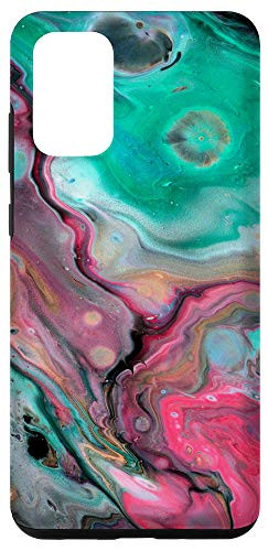 Galaxy S20 plus Unique Paint Swirl Art Aesthetic Pink Aqua Blue Design Case