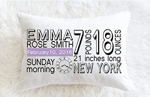 Wini2342ckey Newborn Baby Gift Baby Girl Gift Baby Gifts for Girls Birth Stats Newborn Gift Custom Birth Announcement Pillow 12"x20"