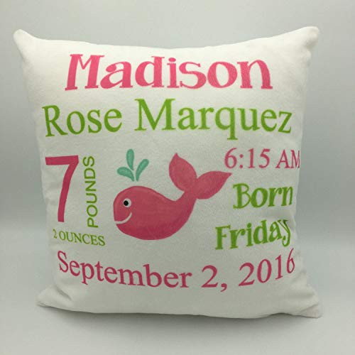 Wini2342ckey Baby Gift with Birth Stats Personalized New Baby Gift for Girl 18"x18" Pillow Cover