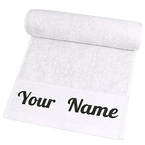 Personalized Gym TowelsEmbroidered Your Name Or Monogram Fitness Cotton Towel Custom Workout Towels Gym for Workout Yoga Golf Football Soccer Tennis Camping Towels Customized Sports Gift -White-