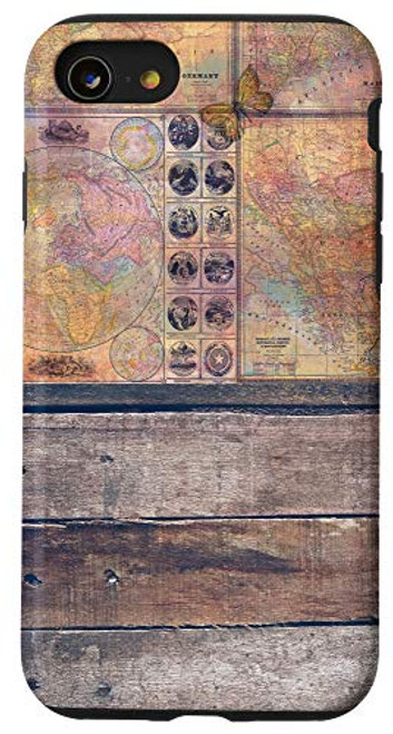 iPhone SE -2020- - 7 - 8 Rustic Woodgrain Shiplap Old Map for Lovers of Sea Voyages Case iPhone SE -2020- - 7 - 8 Rustic Woodgrain Shiplap Old Map for Lovers of Sea Voyages Case