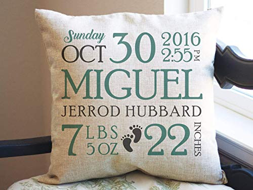 Wini2342ckey Custom Nursery Pillow Cover Personalized Birth Announcement Pillow Slip Baby Name Pillow Cover Rustic Baby Stats Pillow CoverBirthday Gift 18"x18"