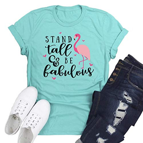 Beopjesk Womens Flamingo Halloween T-Shirt Funny Short Sleeve Graphic Tees Tops -L Green-