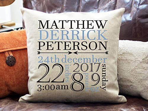 Wini2342ckey Personalized Birth Stats Pillow Cover Custom Birth Announcement Pillow Cover Baby Name Nursery Pillow Rustic Baby PillowBirthday Gift 18"x18"