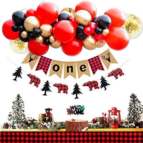 Homond Lumberjack 1st Birthday Decorations Lumberjack Balloons Garland Lumberjack First Birthday Party Decorations Supplies Buffalo Plaid 1st Birthday Banner WILD OEN Cake Toppers