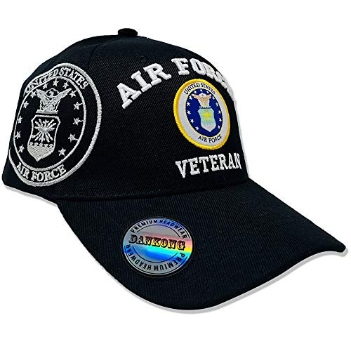 DANKONG Air Force Hat -Official Licensed US Military 3D Embroidered Baseball Cap with Size Adjustable Hoop and Loop Closure for Men and Women - Veteran - Side Logo - Black