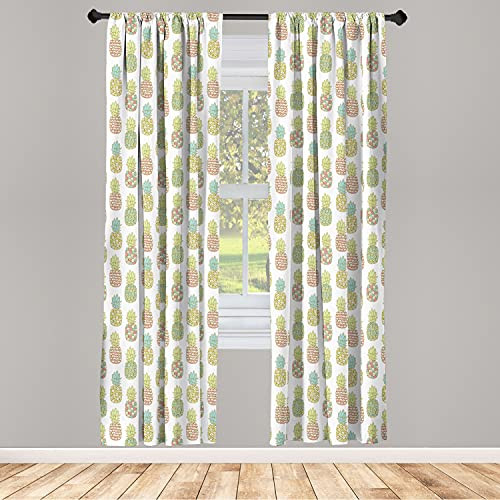 Ambesonne Pineapple Window Curtains Tropical Fruit Pattern in Pastel Colors Juicy Nutritious and Ripe Summer Food Lightweight Decorative Panels Set of 2 with Rod Pocket 56" x 84" Multicolor