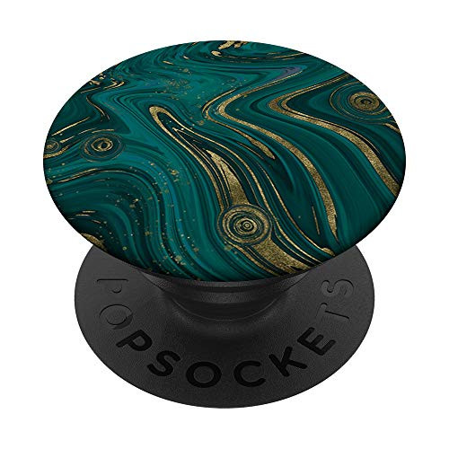 Teal Green Fluid Paint Effect  and  Golden Yellow Highlights PopSockets PopGrip- Swappable Grip for Phones  and  Tablets