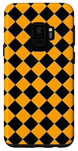 Galaxy S9 Black and Orange Sideways Checkered Pattern Retro Classic Case