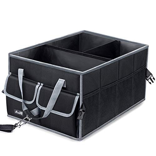 eletecpro Car Trunk Organizer, Heavy Duty Collapsible Cargo Storage Organizers with Straps for Car,SUV,Truck,Minivan (Black)