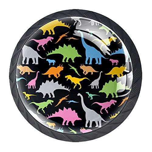 Drawer Knob Pull Handle 4 Pieces Crystal Glass Cabinet Drawer Pulls Cupboard KnobsStylish Rainbow Dinosaurs