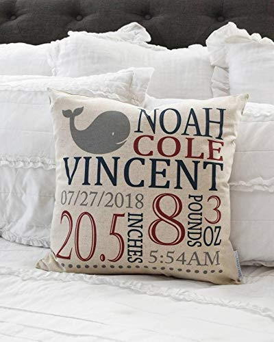 Wini2342ckey Personalized Birth Pillow CoverBirth Announcement Pillow CoverBirth Pillow CoverBaby boy Birth PillowWhale Nursery 18"x18"