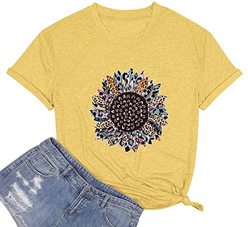 Sunflower Graphic Tee T Shirt for Women Short Sleeve Summer Graphic Casual Shirts Tee Top Yellow