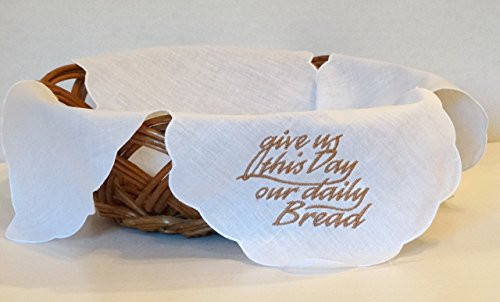 Embroidered Linen Bun-Bread Warmer Cloth - Give Us This Day Our Daily Bread