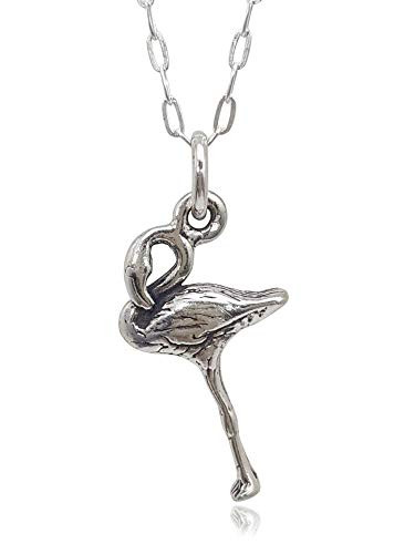 Sterling Silver Flamingo Caribbean Bird 3D Charm Necklace 18"