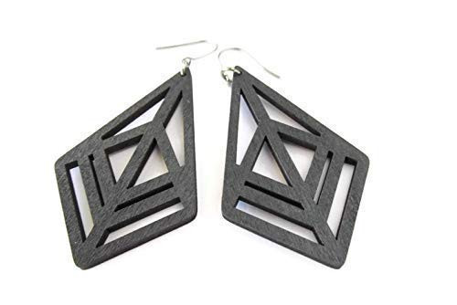 Black Wooden Geometric Dangle Earrings Modern Laser Cut Wood Jewelry for Women Gift for Her