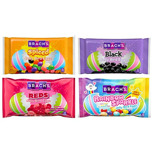 Brach Jelly Bird Eggs Limited Edition Easter Jelly Beans Candy Variety Pack - All Reds -14.5 oz- Spiced -14.5 oz- Rainbow Sparkle -13 oz- and Black -14.5 oz- - 56.5 oz Total of Brachs Jellybeans