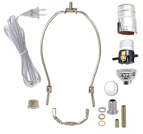 B and P Lamp Nickel Plated Finish Table Lamp Wiring Kit with 6 Inch Harp Push-Thru Socket