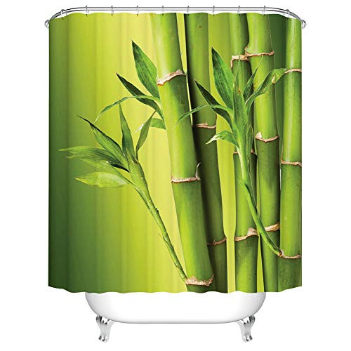 Fangkun Shower Curtain Decor Set Green Bamboo with Leaves Design Bath Curtains - Polyester Fabric Waterproof Curtains - 12pcs Shower Hooks - 72 x 72 inches Fangkun Shower Curtain Decor Set Green Bamboo with Leaves Design Bath Curtains - Polyester Fabric Waterproof Curtains - 12pcs Shower Hooks - 72 x 72 inches