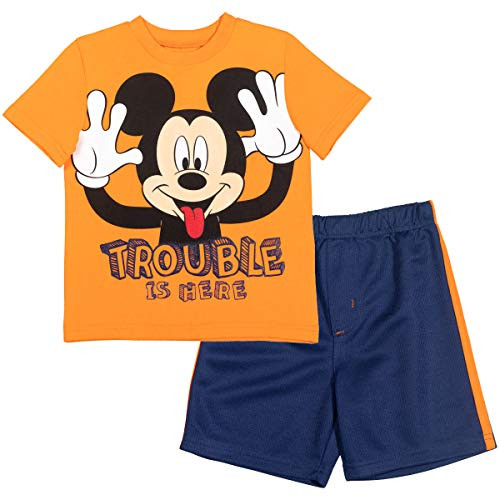 Disney Mickey Mouse Toddler Boys T-Shirt Athletic Mesh Shorts Set Orange-Navy 4T Disney Mickey Mouse Toddler Boys T-Shirt Athletic Mesh Shorts Set Orange-Navy 4T