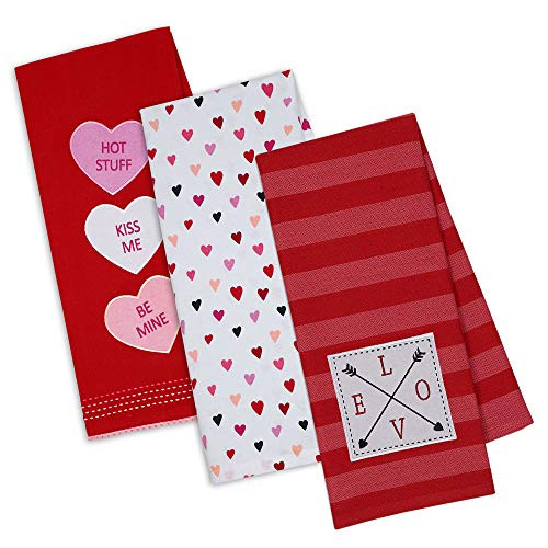 DII Valentine's Day Collection Kitchen Dishtowel Set XOXO 3 Piece