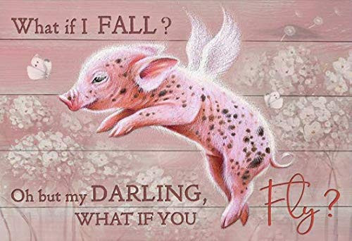 LINQWkk Metal Tin Sign Retro Wall Decor Flying Pink Pig Dandelion  What If I Fall Oh But My Darling What If You Fly Cute Pig Aluminum SignVintage Tin Signs for Home Bar Coffee