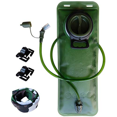 3L Hydration Bladder 3 Liter 100oz Water Bladder Hydration Reservoir Leakproof Water Reservoir with Magnetic Clip and BandanaBladder Replacement for Backpacks for Hiking Camping Running Cycling Green