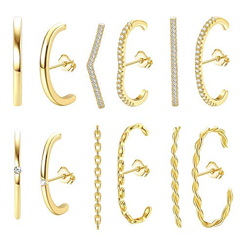 Florideco 14K Gold Plated Suspender Earrings Minimalist Ear Cuff Earrings for Women Ear Lobe Cuff Stud Earrings CZ Huggie Earrings Suspension Hoop Earrings Gold