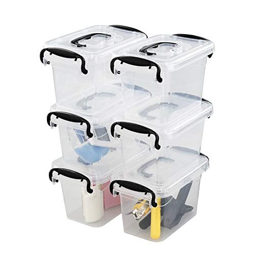Kiddream Set of 6 Clear Plastic Latching Box Storage Bin with Lid