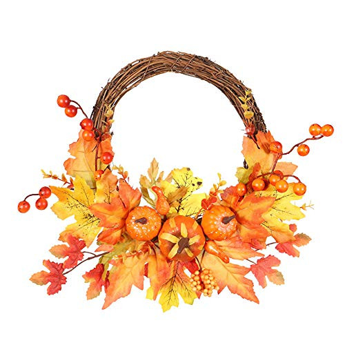 ZAILHWK 14 Inch Fall Wreath Front Door WreathAutumn Maple Leaf Harvest Thanksgiving Door Wreath with Pumpkins-Berries-MapleIdeal for Autumn and Halloween and Thanksgiving Day ZAILHWK 14 Inch Fall Wreath Front Door WreathAutumn Maple Leaf Harvest Thanksgiving Door Wreath with Pumpkins-Berries-MapleIdeal for Autumn and Halloween and Thanksgiving Day
