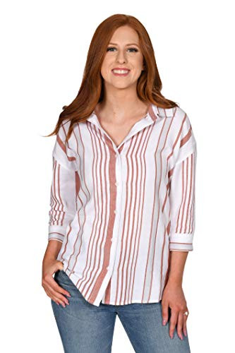 UG Apparel NCAA Texas Longhorns Striped Button-Up Burnt Orange-White Small