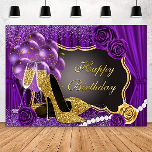 Aperturee 7x5FT Sweet Purple Happy Birthday Backdrop Rose Shiny Sequin High Heels Champagne Golden Frame Glasses Curtain Photography Background Party Decorations Adults Women Photo Booth Props Banner Aperturee 7x5FT Sweet Purple Happy Birthday Backdrop Rose Shiny Sequin High Heels Champagne Golden Frame Glasses Curtain Photography Background Party Decorations Adults Women Photo Booth Props Banner