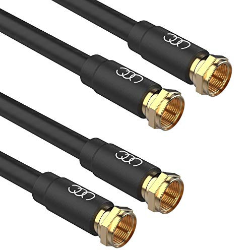 Coaxial Cable 12ft -2 Pack- - Triple Shielded RG6 Coax TV Cable Cord in-Wall Rated Gold Plated Connectors Digital Audio Video with Male F Connector Pin -Black- - 12 Feet