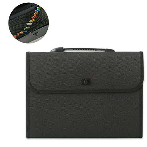 Little-Feet 13 Pockets Expanding File Folder Plastic A4 Letter Size Expandable File Organizer Self Document Accordion File Folder Wallet Briefcase Business Filing Box with Handle