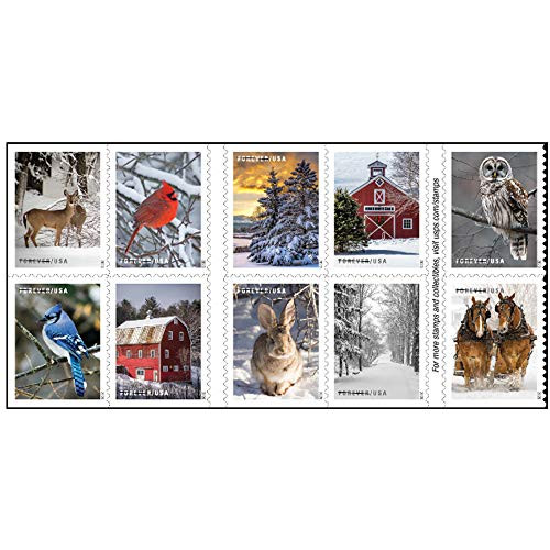 Winter Scenes Forever Postage Stamps Book of 20 First Class US Postal Holiday Celebrations Wedding Celebration Anniversary Traditions -20 Stamps-