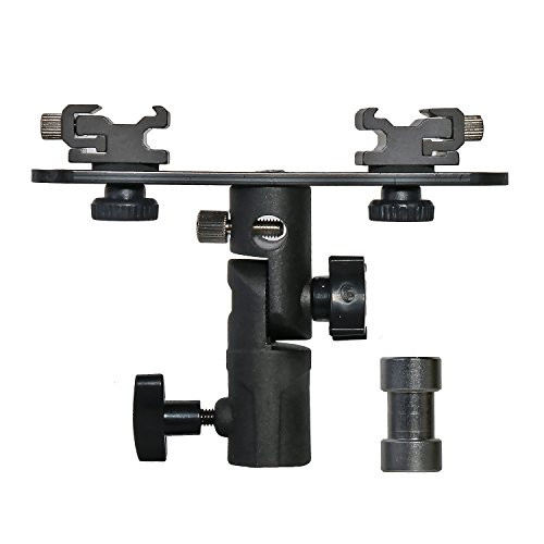 TOAZOE Adjustable Double Flash Bracket Dual Hot Shoe Speedlight Stand Umbrella Holder Light Stand Bracket Mount 1/4" to 3/8'' for Studio Video DSLR Camera Canon Nikon Yongnuo Godox