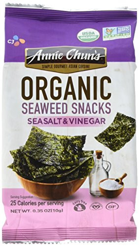 Annie Chun's Organic Seaweed Sea Salt  and  Vinegar 0.35-oz -12 Count- Keto Vegan  and  Gluten-Free Snack