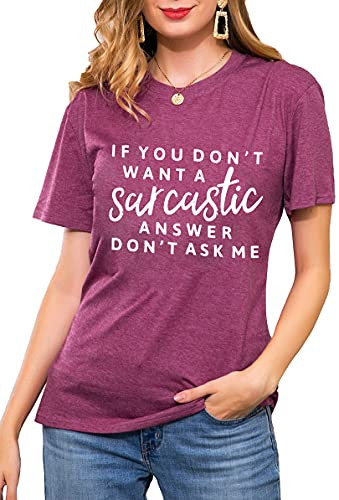 If You Don't Want A Sarcastic Answer Don't Ask Me Shirt Sarcastic T-Shirt Funny Saying Graphic Tee Shirts Tops -Purple-1 X-Large-