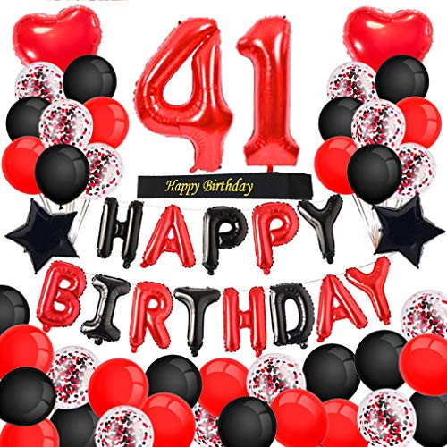 Minhero 41st Birthday Decorations Red Black Happy Birthday Banner Red Number 41 Balloons Happy Birthday Sash with Latex and Confetti Balloons for Girls Women 41 and 14 Years Old Birthday Party-Red Minhero 41st Birthday Decorations Red Black Happy Birthday Banner Red Number 41 Balloons Happy Birthday Sash with Latex and Confetti Balloons for Girls Women 41 and 14 Years Old Birthday Party-Red