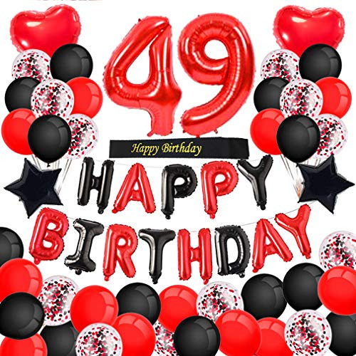 Minhero 49th Birthday Decorations Red Black Happy Birthday Banner Red Number 49 Balloons Happy Birthday Sash with Latex and Confetti Balloons for Girls Women 49 and 94 Years Old Birthday Party-Red Minhero 49th Birthday Decorations Red Black Happy Birthday Banner Red Number 49 Balloons Happy Birthday Sash with Latex and Confetti Balloons for Girls Women 49 and 94 Years Old Birthday Party-Red